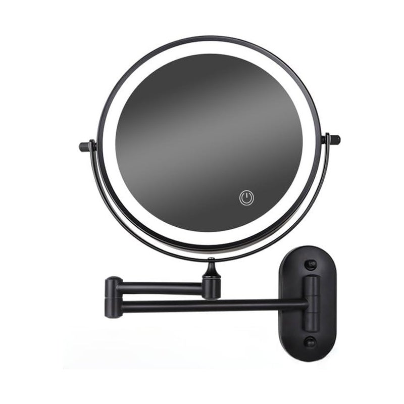 8-calowe lustro do makijażu LED montowane na ścianie, ściemnialne, dwustronne, 5-krotne powiększenie (czarne)