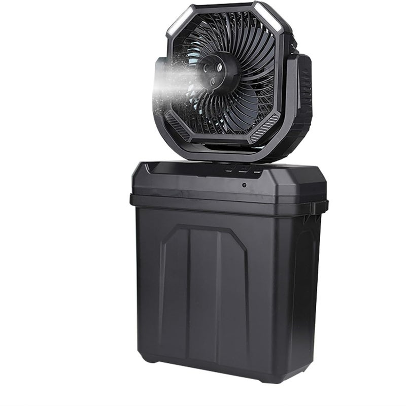 Akumulatorowy, przenośny wentylator zraszający, generator świeżego powietrza do użytku na kempingu, wiadro 6 litrów, 3 dysze, czarny