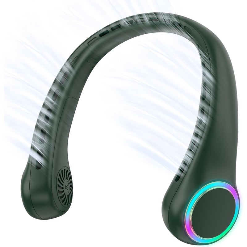 Wentylator na szyję, mini wentylator USB, wentylator bezłopatkowy, silny wiatr, cichy, 4000 mAh, 3 prędkości, zielony