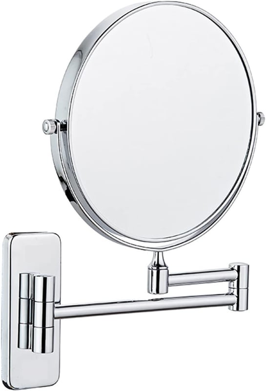 Lustro do makijażu montowane na ścianie, powiększenie 5x, obrotowe i wysuwane o 360°, chromowane, średnica 20 cm