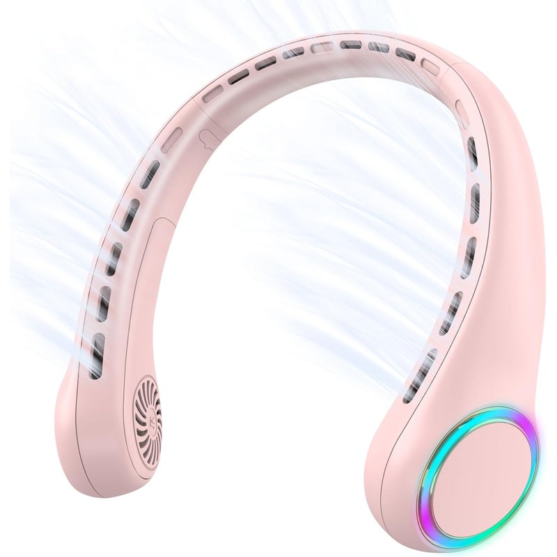 Wentylator na szyję, mini wentylator USB, bezłopatkowy, wydajny, cichy, 4000 mAh, 3 prędkości, różowy