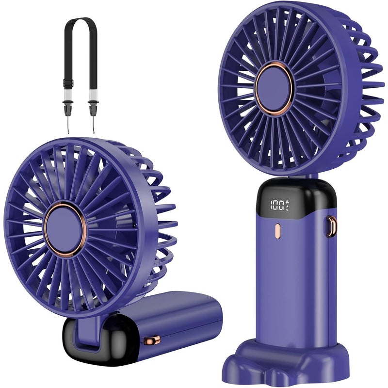 Przenośny wentylator, ładowany przez USB, 5 prędkości, z podstawą, bateria 4200 mAh, składany, do biura i na zewnątrz (fioletowy)