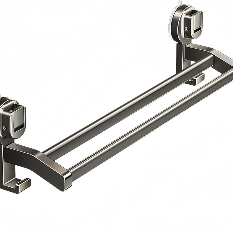 Wieszak na ręczniki z przyssawką, zdejmowany wieszak na ręczniki łazienkowe, ścienny, podwójny drążek, szary, 30 cm