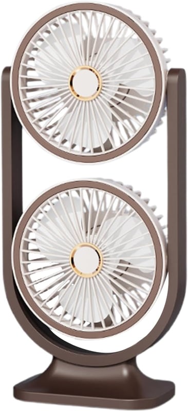 Wentylator stołowy, ładowany przez USB, cichy, dwugłowicowy, odpowiedni do użytku w domu, na zewnątrz, w podróży i w szkole, 14 x 9,5 x 30 cm, m