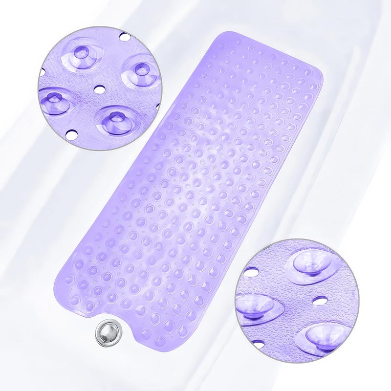 Mata antypoślizgowa do łazienki, bardzo długa, 100x40 cm, z otworem drenażowym na przyssawkę, antypleśniowa, fioletowa