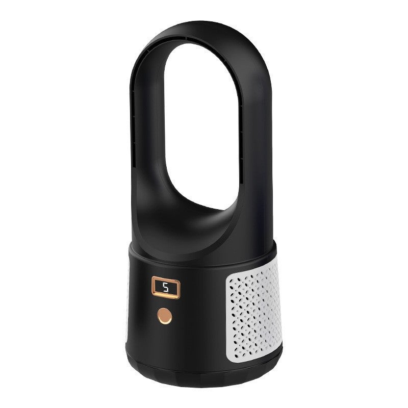 Przenośny, cichy, bezłopatkowy wentylator biurkowy z wyświetlaczem LED i 6 prędkościami (czarny)