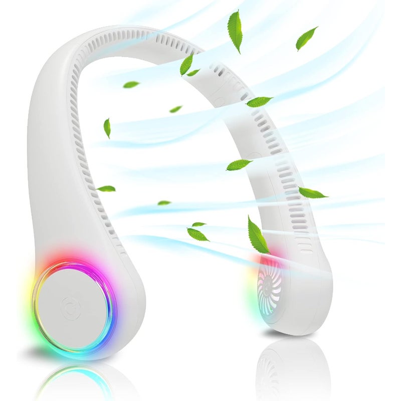 Wentylator na szyję, mini wentylator USB, bezłopatkowy, wydajny, cichy, 4000 mAh, 3 prędkości, biały