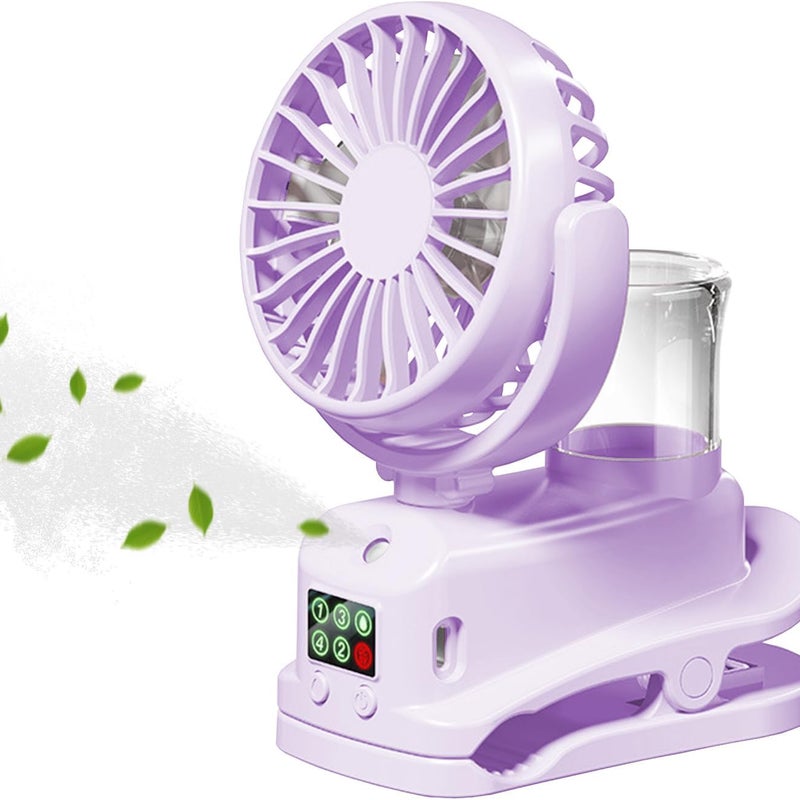 Miniaturowy, przenośny wentylator z klipsem, ładowany przez USB, 4 regulowane prędkości, odpowiedni do domu, samochodu, biura lub na zewnątrz, fiolet