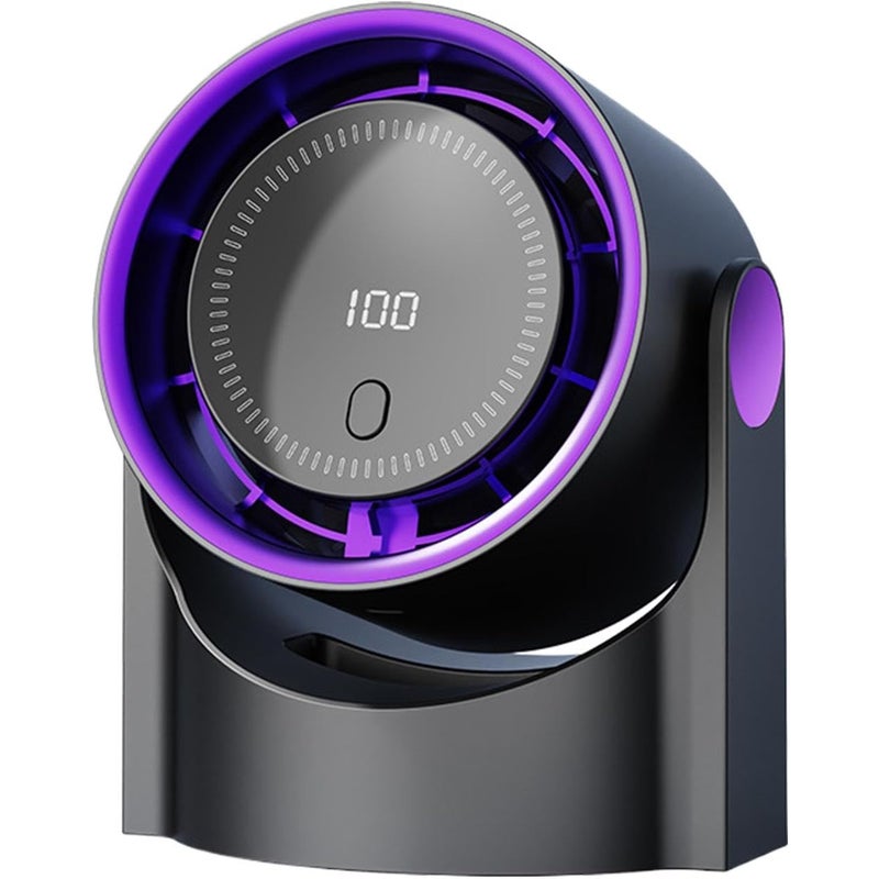 Wentylator bezłopatkowy, wyświetlacz cyfrowy, cichy, przenośny, ładowany przez USB, 13 x 8,4 x 16 cm, fioletowy