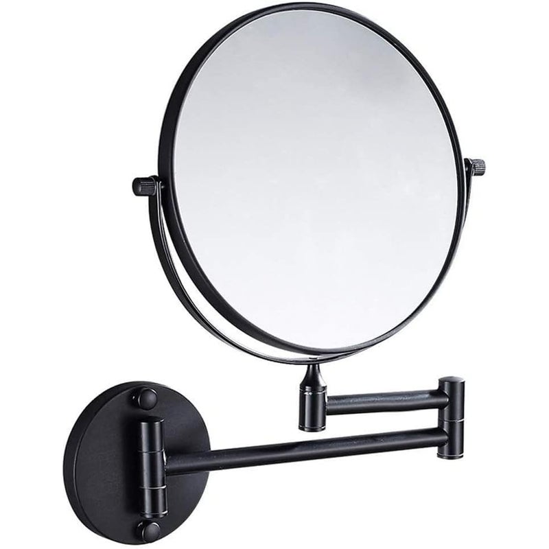 20 cm dwustronne składane lustro do makijażu montowane na ścianie, 3-krotne powiększenie (czarne)