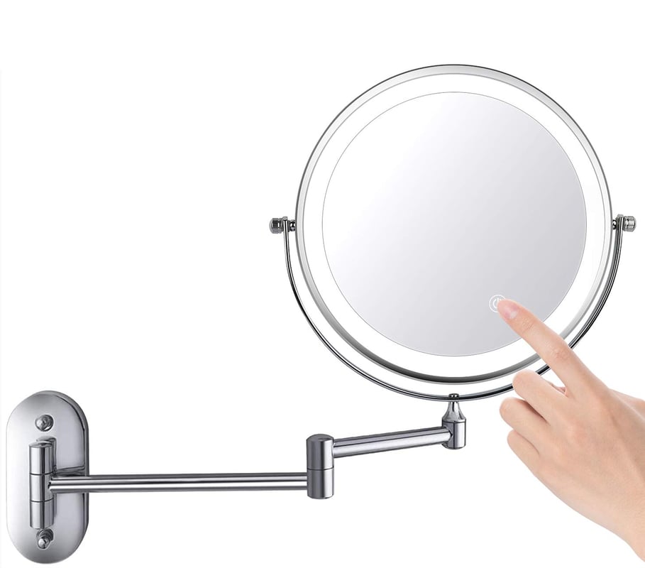 8-calowe lustro do makijażu LED montowane na ścianie, ściemnialne, dwustronne, 5-krotne powiększenie (srebrne)