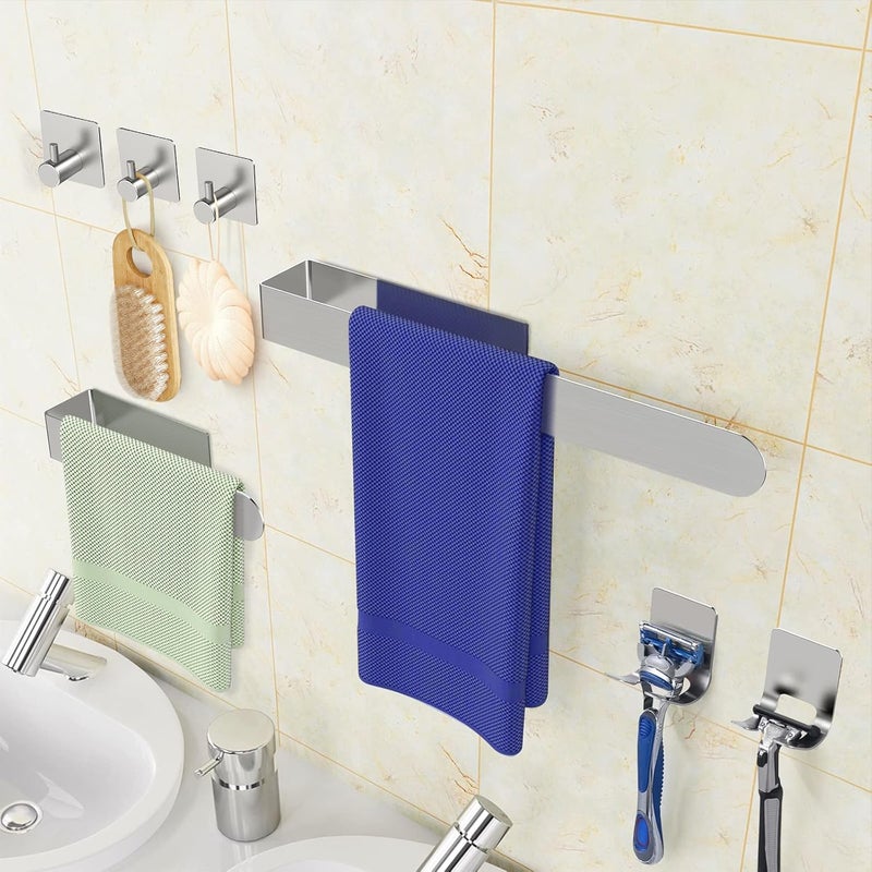 Zestaw 7 wieszaków na ręczniki, akcesoria łazienkowe ze stali nierdzewnej 304, nie wymaga wiercenia ani klejenia, kolor srebrny