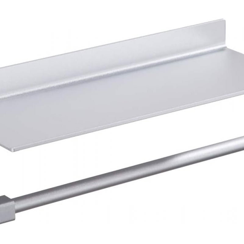 Uchwyt ścienny na ręczniki papierowe z półkami do przechowywania w kuchni i łazience, srebrny (33 x 8,5 x 8,2 cm)