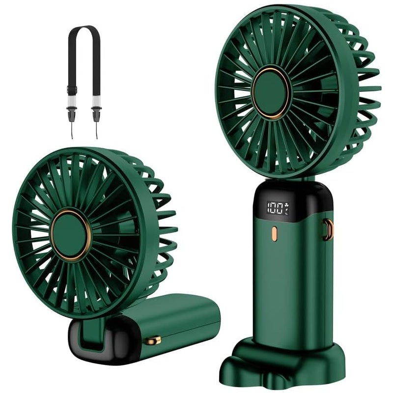 Przenośny wentylator, ładowany przez USB, 5 prędkości, z podstawą, bateria 4200 mAh, składany, do biura i na zewnątrz (zielony)
