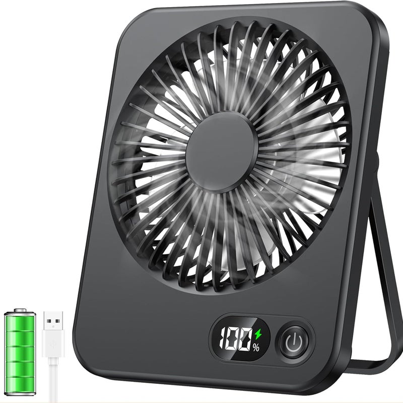 Wentylator stołowy, miniaturowy, przenośny wentylator USB z wyświetlaczem LCD, 5 prędkości, odpowiedni do biura i domu (czarny)