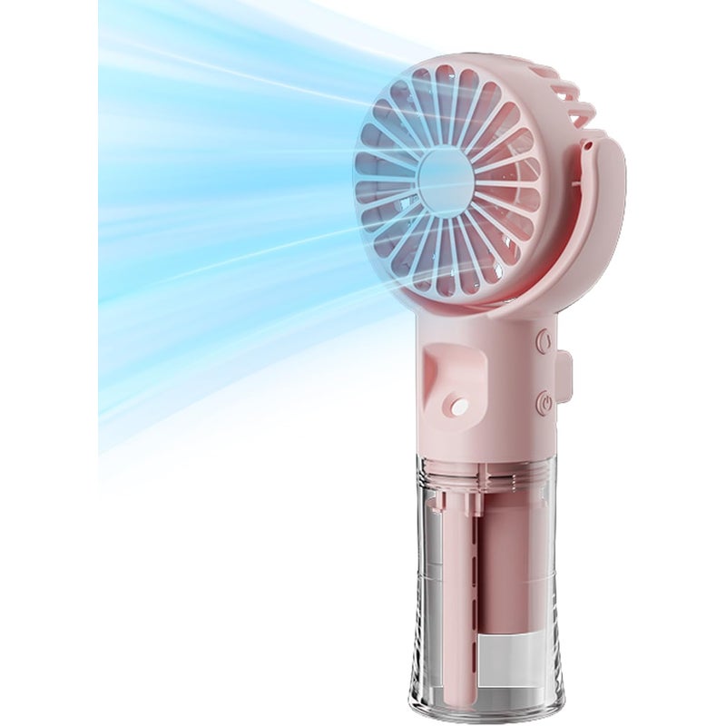 Przenośny wentylator z mgiełką Akumulatorowy wentylator ręczny – 4 prędkości Przenośna lodówka turystyczna, plecakowa, różowa
