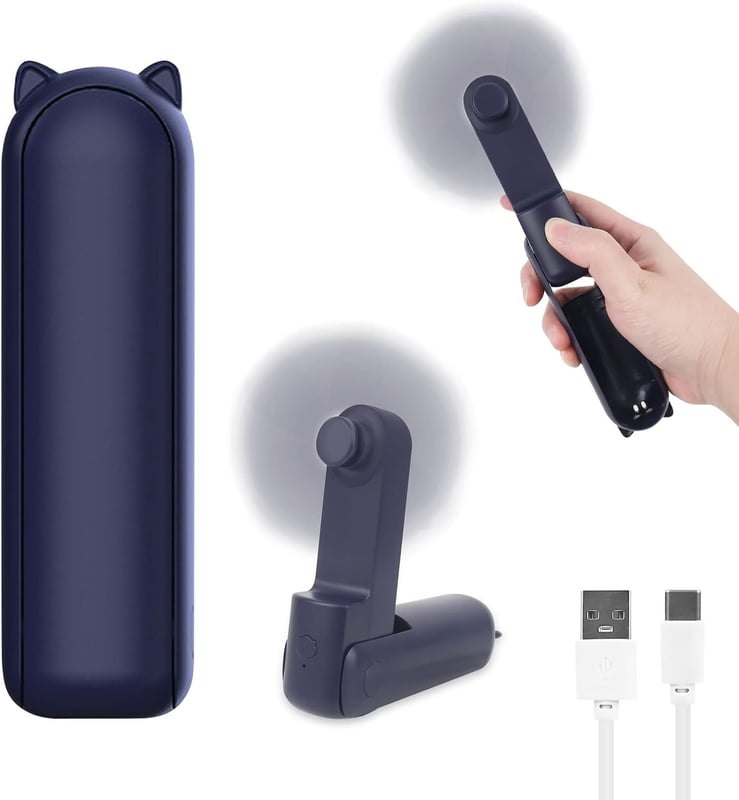 Akumulatorowy, cichy wentylator mini, 3 prędkości, przenośny wentylator USB, odpowiedni do baterii podróżnych (niebieski)