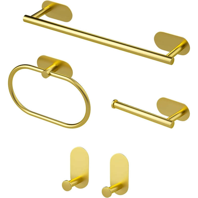 Zestaw 5 wieszaków ściennych na ręczniki ze stali nierdzewnej do łazienki, sypialni i kuchni – złoty