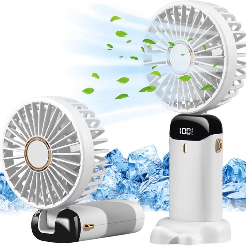 Mały wentylator przenośny, miniaturowy wentylator ręczny, 5 prędkości z podstawą, składany wentylator stołowy (biały)