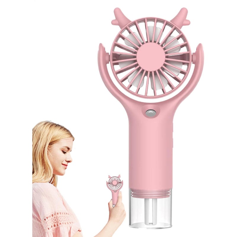 Akumulatorowy wentylator mgiełkowy z 3 regulowanymi poziomami chłodzenia i zasilaniem USB do domu, na kemping i na zewnątrz, różowy