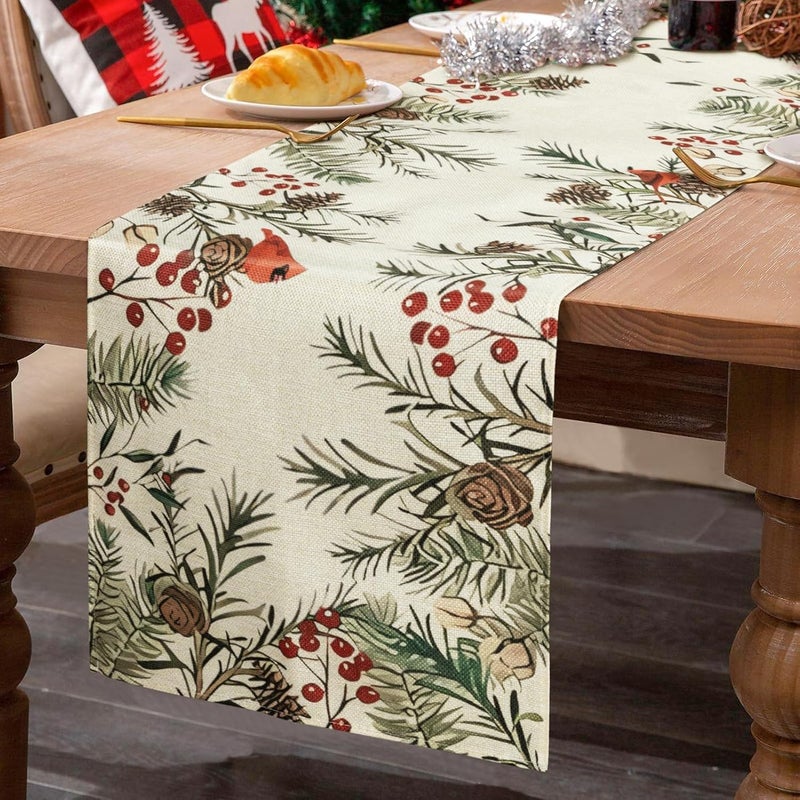 Bieżnik świąteczny z nadrukiem świątecznych jagód, 33 x 181 cm, idealny na zimowe dekoracje stołu w kuchni i na przyjęcia