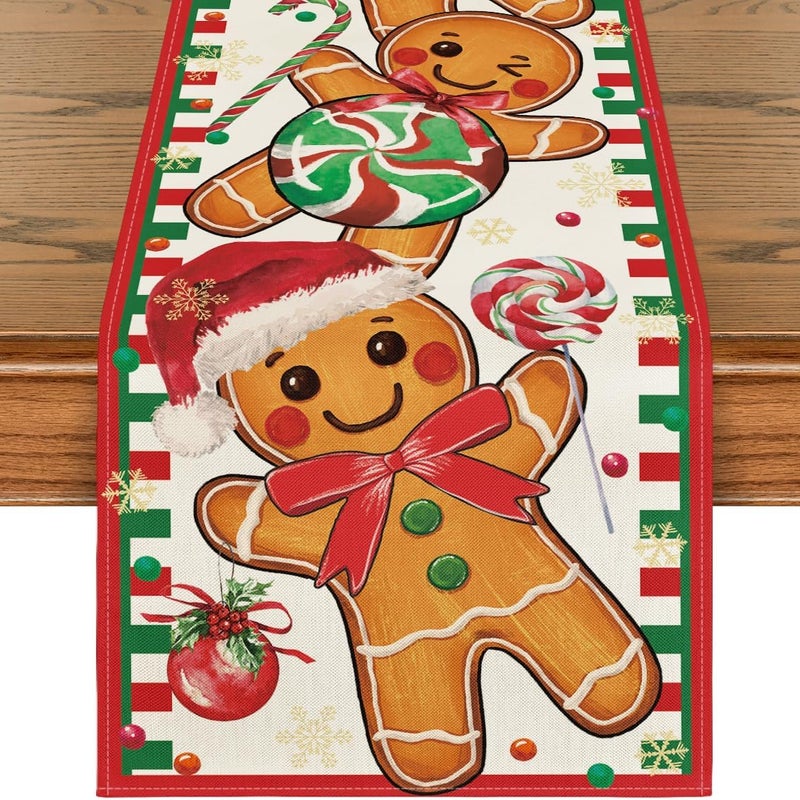 Bieżnik z piernikowego ludzika z ciasta cukrowego, dekoracja stołu w kuchni na zimę, dekoracja na przyjęcie świąteczne, 180*30 cm