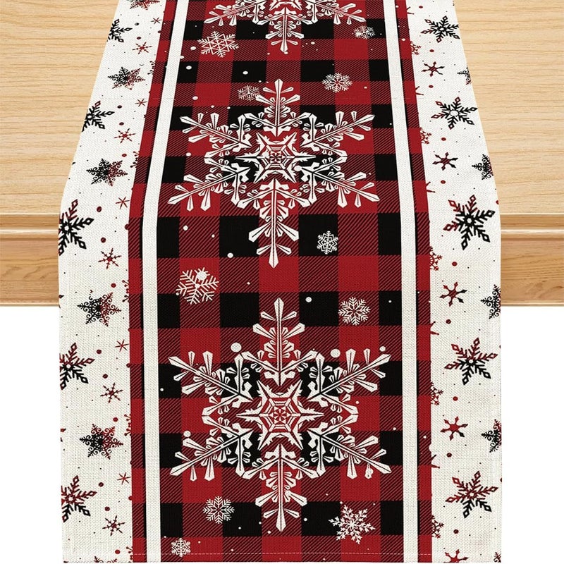 Czerwona dekoracja stołu bożonarodzeniowego, prostokątny bieżnik, obrus świąteczny w kształcie płatka śniegu, do zimowej kuchni, dekoracja stołu bożo