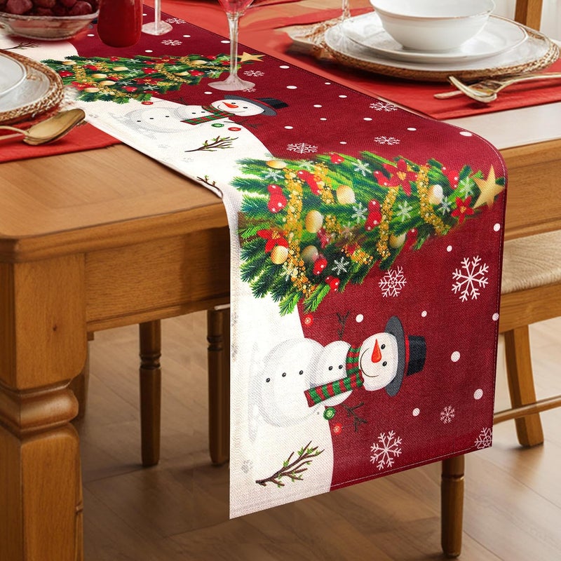 Zmywalny bieżnik świąteczny, dekoracja stołu, lniany bieżnik na przyjęcie świąteczne, 33 x 183 cm