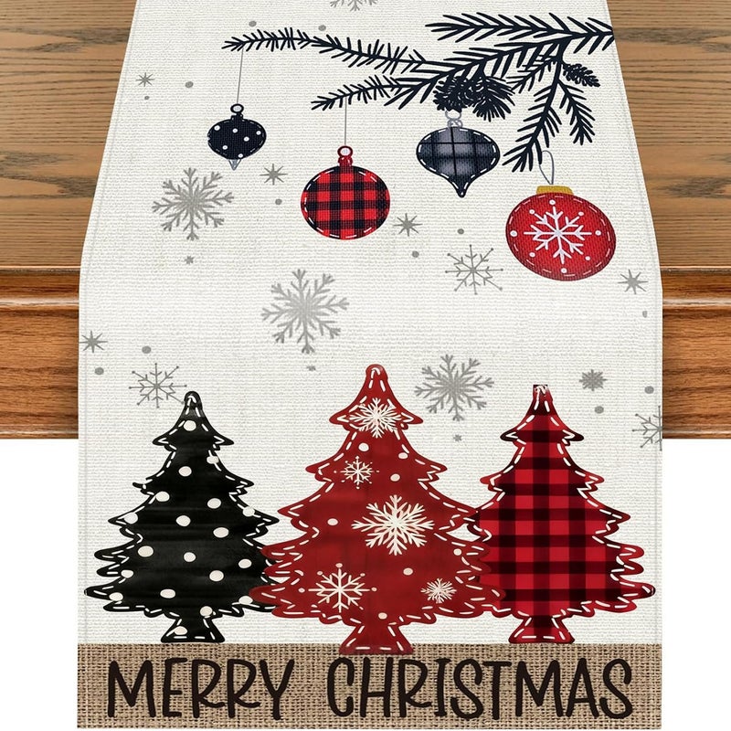 Bieżnik świąteczny, dekoracja stołu na Boże Narodzenie, 183 x 33 cm, zmywalny, długi, świąteczny bieżnik do dekoracji stołu na Boże Narodzenie, do jad