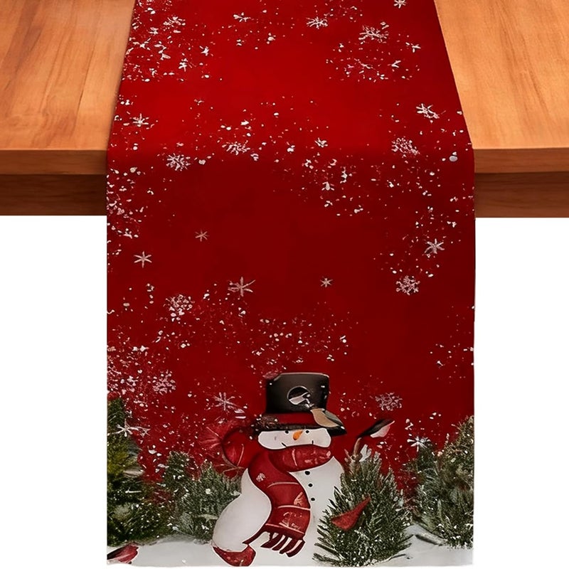 Bieżnik świąteczny, 180 × 33 cm Bieżnik świąteczny ze śnieżynkami i bałwankami, dekoracja stołu bożonarodzeniowego, idealny na święta