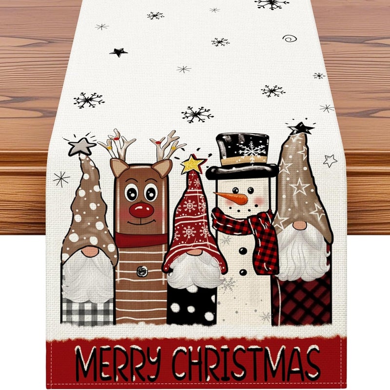 Bieżnik świąteczny 33*183 cm Wesoła dekoracja stołu na Boże Narodzenie (gobliny, bałwan i łoś)