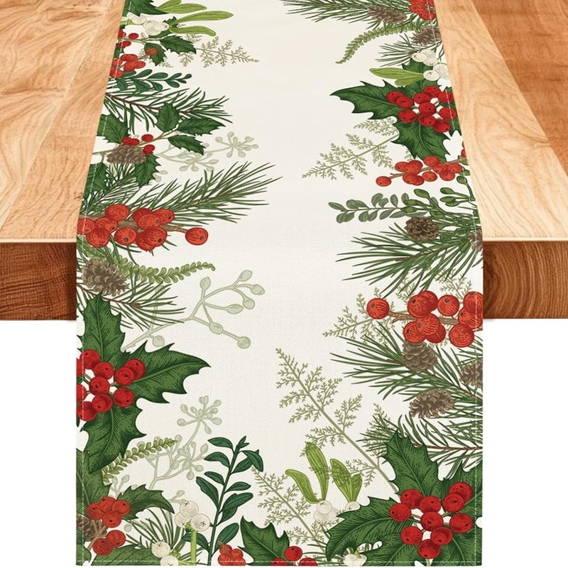 Biały bieżnik świąteczny 33x183 cm Zmywalny materiał na centralny element stołu świątecznego Bieżnik w zimowym stylu, odpowiedni do dekoracji