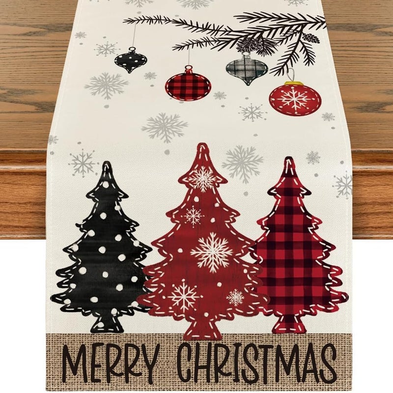 Bieżnik świąteczny, dekoracja stołu bożonarodzeniowego, czerwona choinka, do użytku wewnątrz i na zewnątrz, 33 x 275 cm, pomysł na prezent świąteczny