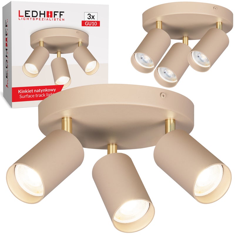 Potrójny kinkiet Plafon LED 3x GU10 ecru matowy Lampa sufitowa ruchoma SPOT BEŻOWA halogenowa kaszmir - LEDHOFF