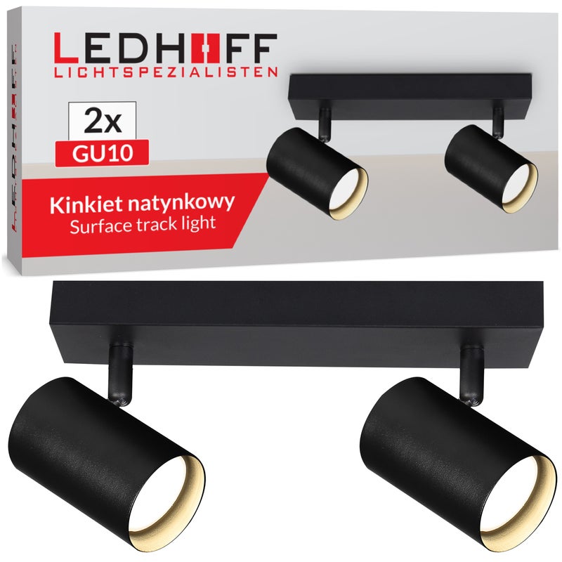 Lampa sufitowa kinkiet LED 2x GU10 Podwójny czarny mat SPOT Ruchoma TUBA natynkowa na ścianę do kuchni pokoju - LEDHOFF