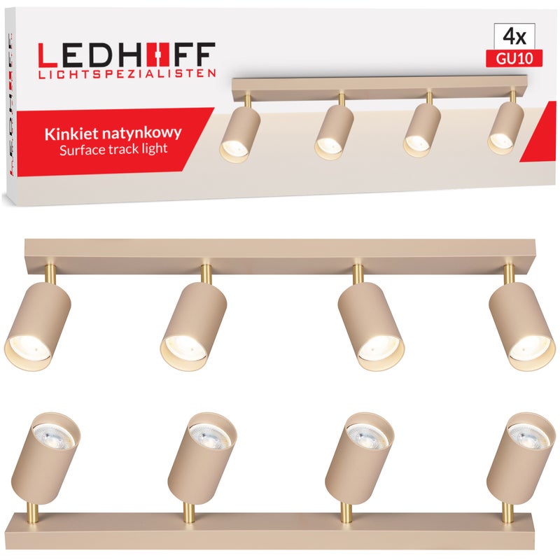 Lampa sufitowa LED Kinkiet BEŻOWY 4x GU10 ecru złota mat ruchoma SPOT długa TUBA na sufit do salonu sypialni - LEDHOFF