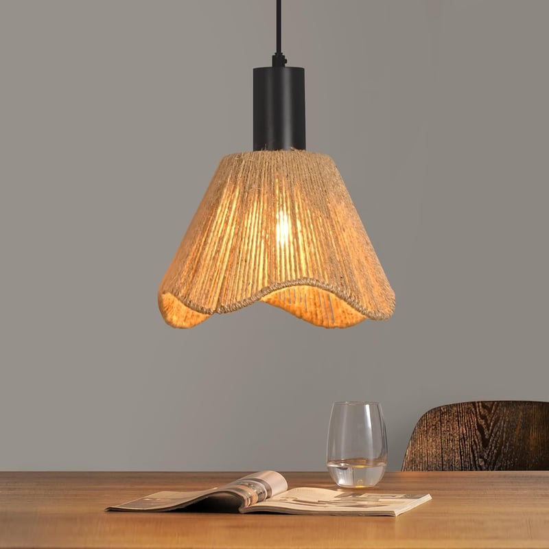 Lampa wisząca Nettlife Boho Rattan 1-punktowa – pleciona lampa do jadalni w stylu vintage, lina konopna E27 do jadalni (żarówka nie jest dołączona)