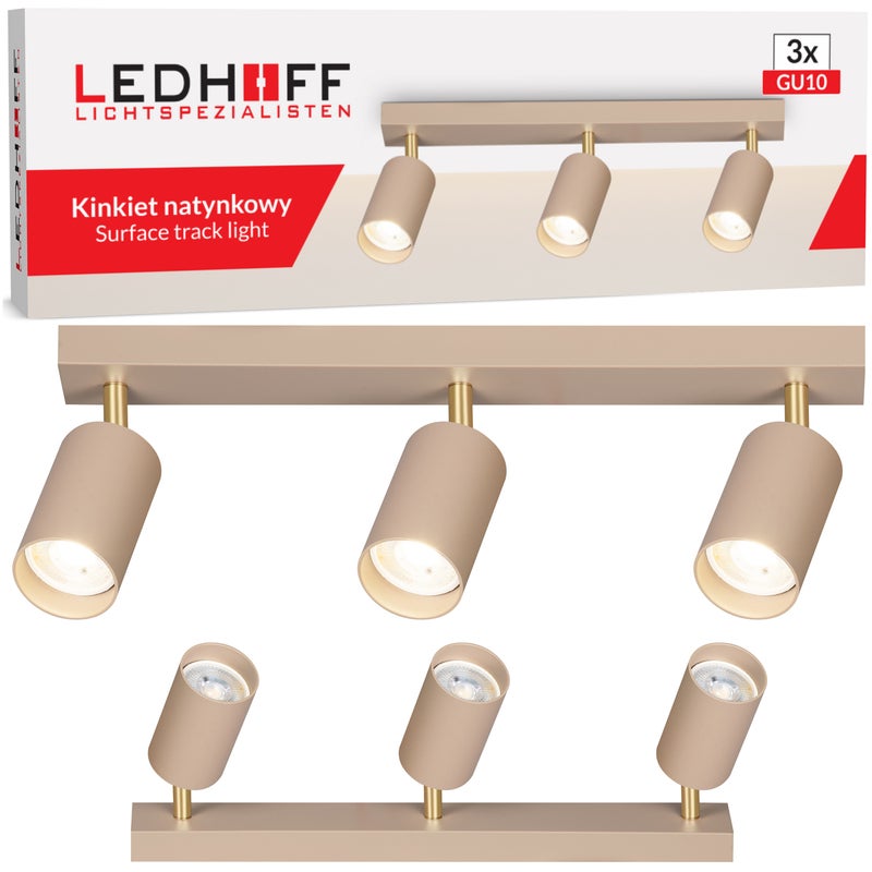Potrójny kinkiet LED 3x GU10 ecru mat Lampa sufitowa ruchoma SPOT BEŻOWA TUBA na ścianę do salonu sypialni - LEDHOFF
