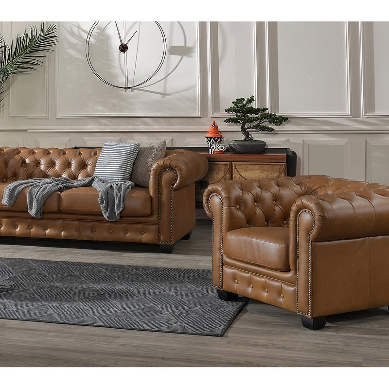 Komplet wypoczynkowy typu chesterfield 3+1BRENTON 100% skóry bawolej - Kolor: karmelowy vintage