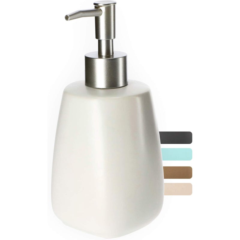Dozownik mydła z pompką, ceramiczny dozownik do balsamu, wykończenie matowe, dozownik mydła w płynie, dozownik detergentu (biały)