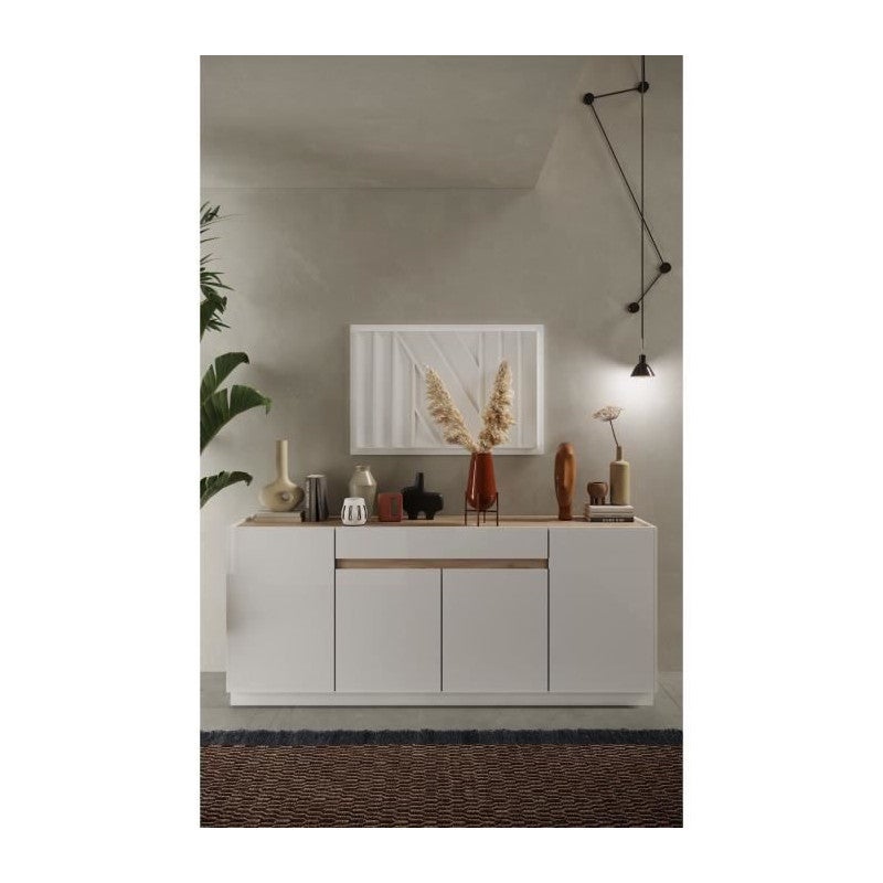 Komoda 4-drzwiowa z 1 szufladą - Biały i Naturalny - EMORA