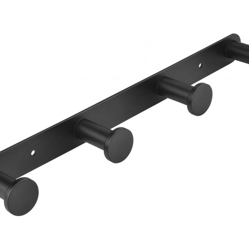 Wieszaki ścienne na ręczniki ze stali nierdzewnej 304, odpowiednie do drzwi łazienkowych i kuchennych (4 haki, czarne)