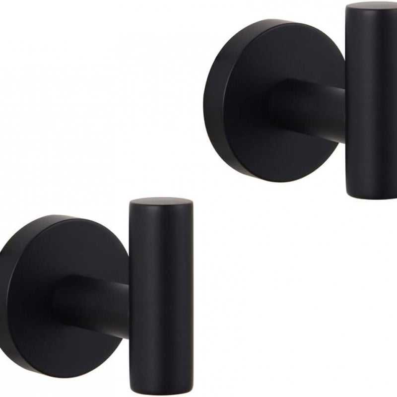 Wieszak na ręczniki łazienkowe, stal nierdzewna SUS 304, pojedynczy/hak Yukata, odpowiedni do łazienki i kuchni, 2 sztuki, matowa czerń