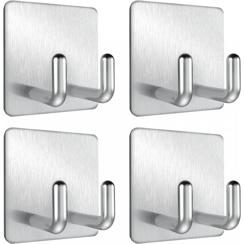 4 sztuki samoprzylepnych haczyków ściennych, samoprzylepne haczyki ze stali nierdzewnej Rouclo, haczyki na ręczniki kuchenne bez wiercenia, haczyki ł