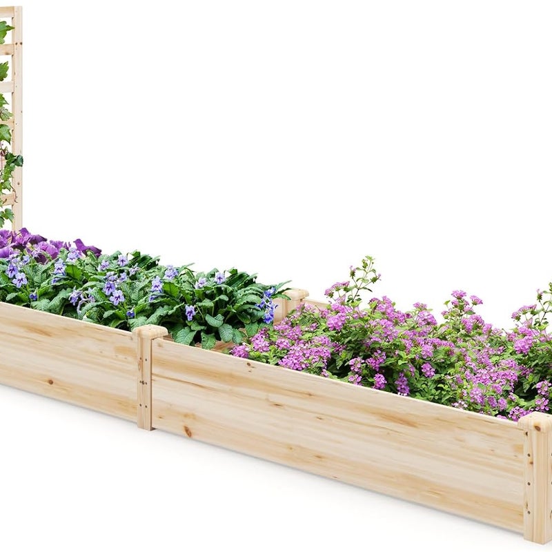 Podwyższona grządka z kratą, skrzynka na kwiaty z kratą, na rośliny, z drewna jodłowego, doniczka na rośliny pnące, naturalna (235 x 63 x 102 cm)