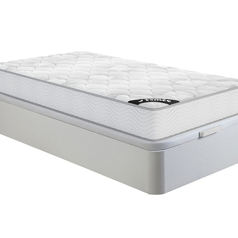 Zestaw 90 x 190 cm stelaż ze skrzynią biały + materac o grub. 20 cm ze sprężynami kieszeniowymi - SONGE marki YSMÉE