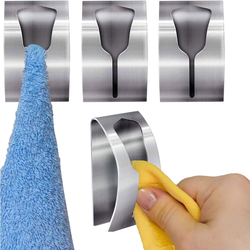 Zestaw 4 mocnych samoprzylepnych uchwytów na ręczniki, stal nierdzewna, wieszak na ręczniki kuchenne, samoprzylepne haczyki łazienkowe, 5 kg