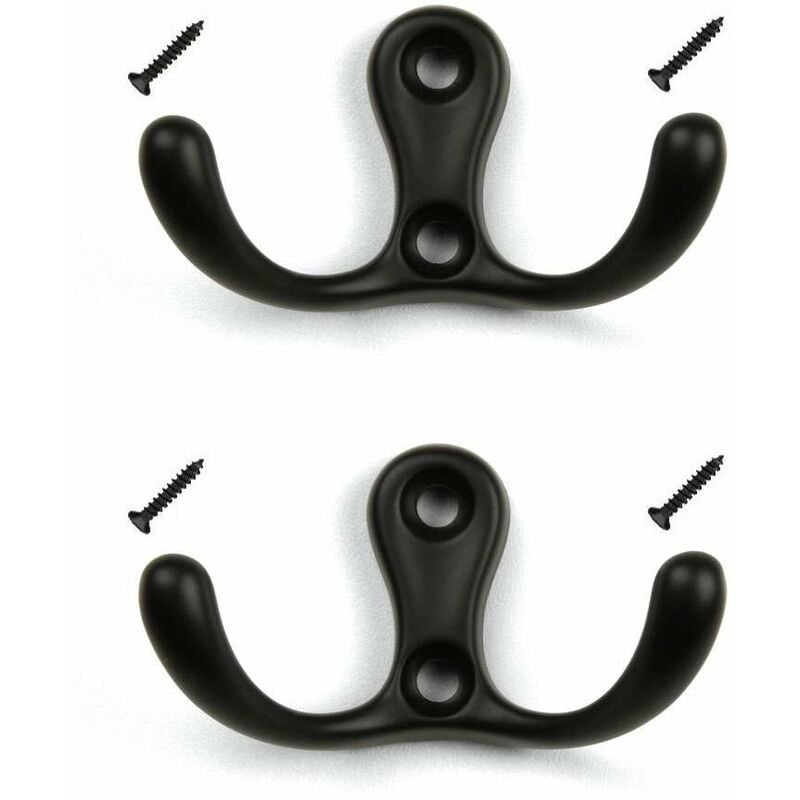 2x Metalowy podwójny hak w matowym czarnym wykończeniu ze śrubami Montaż ścienny Kuchnia Łazienka Wieszak na ubrania Torba na ręczniki Sztućce Ubrani