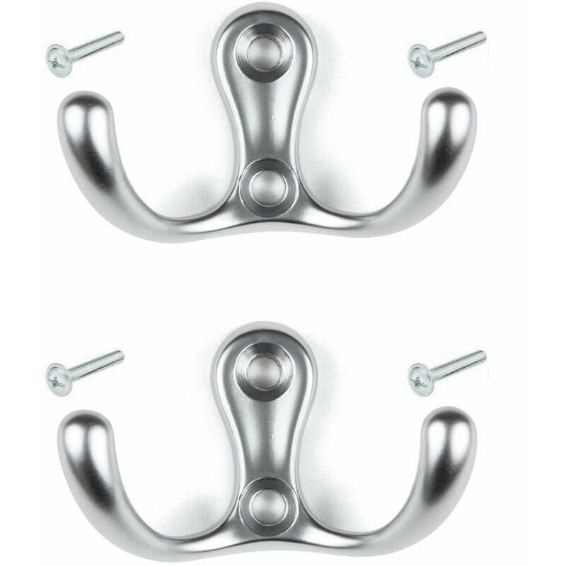 2x Wykończenie w chromie satynowym Podwójny metalowy hak ze śrubami Montaż ścienny Kuchnia Łazienka Wieszak na ubrania Ręcznik Torba Sztućce Ubrania