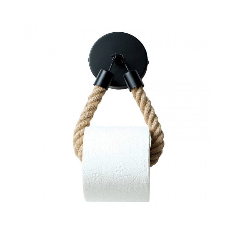 Uchwyt na papier toaletowy, wieszak na ręczniki z konopnej liny do łazienki i kuchni (czarny), 1 szt.